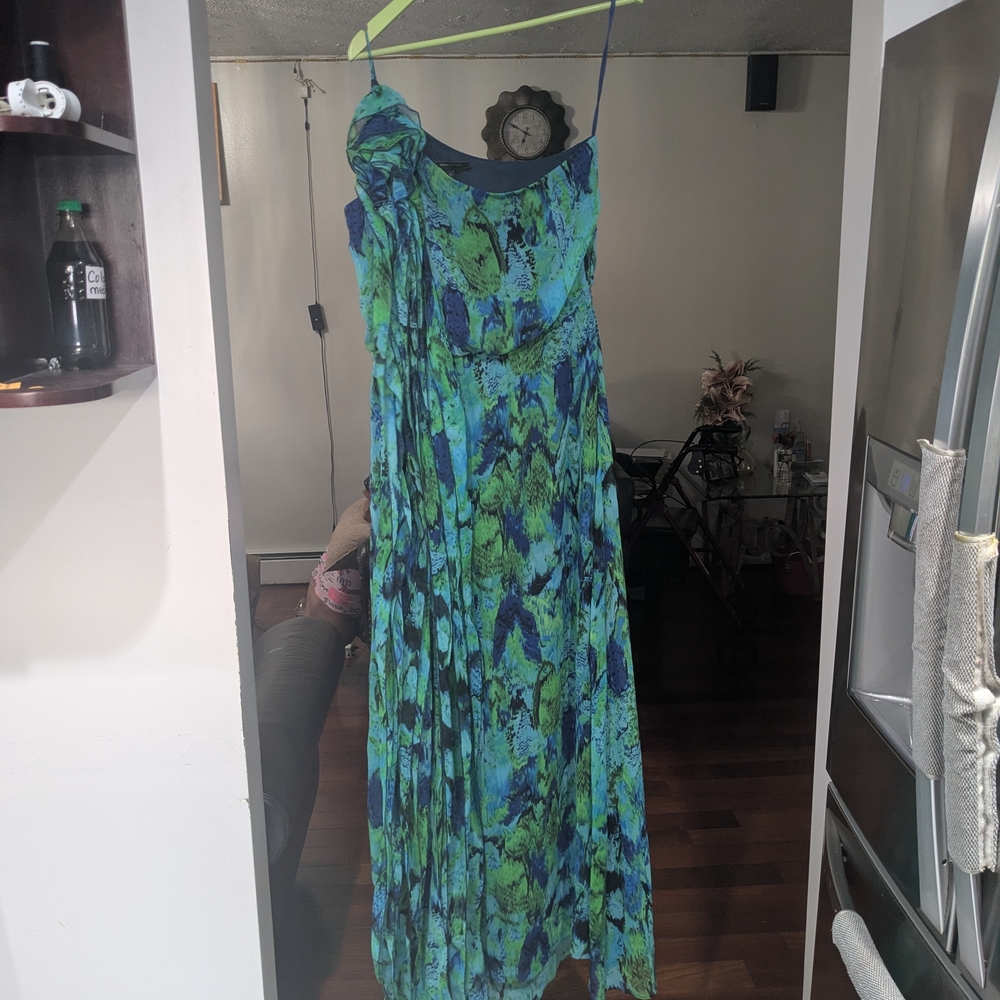 BCBGMaxAzria Blue and Green One Shoulder Sundress